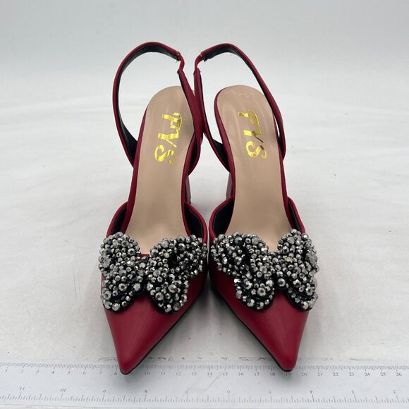 FYS Dark Red Pretty Elegant Slip on Pointed Toe Butterfly Slingback Dress Sandal - Picture 3 of 8